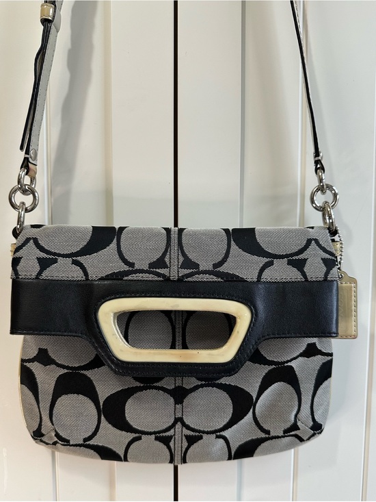 Coach Handbags - Coach Bonnie Signature Canvas Crossbody Bag in Black & Grey with Green interior
